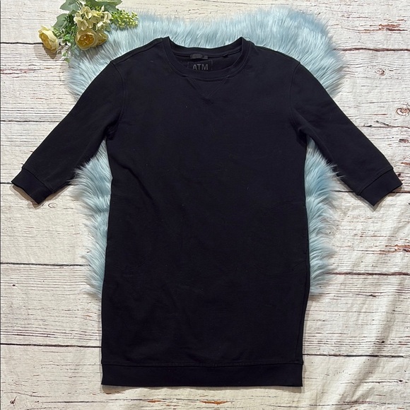 ATM Anthony Thomas Melillo Black Quarter Sleeve Mini Sweater Dress sz M - Picture 2 of 11